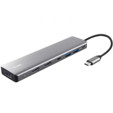 Trust 25661 Docking Station USB Tipo-C 7 en 1 | 2x USB, 2x HDMI 4K, 1x DisplayPort, 1x USB Tipo-C PD, Gris Trust 25661 Docking Station USB Tipo-C 7 en 1 | 2x USB, 2x HDMI 4K, 1x DisplayPort, 1x USB Tipo-C PD, Gris